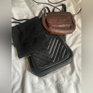 Classic Black Quilted Back Pack- Crochet Bag- Brown Leather Cross Body Bag